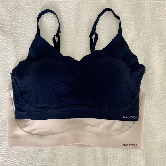 2 pack - NAUTICA Convertible Laser Cut Lounge Bras - Size L.  Blue and Blush - Picture 1 of 9
